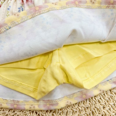 Conj. Blusa Lacinho e Short Saia Floral - Amarelo